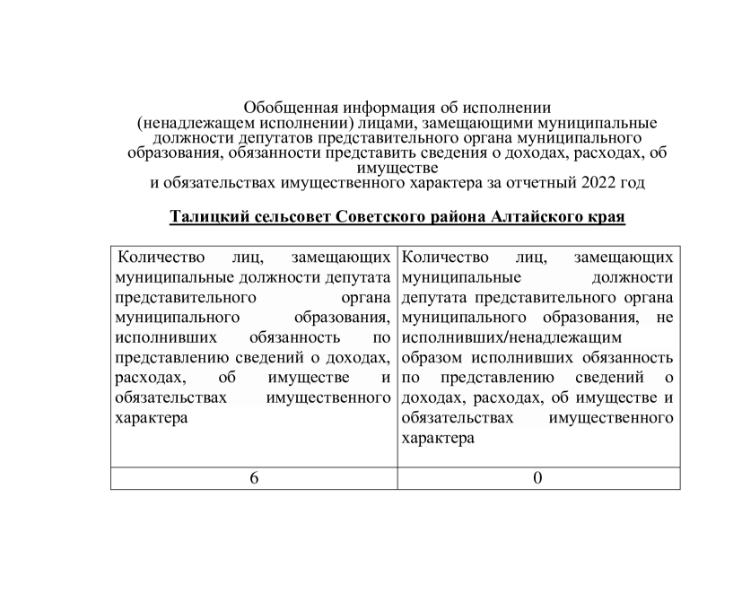 Обобщенная информация об исполнении.